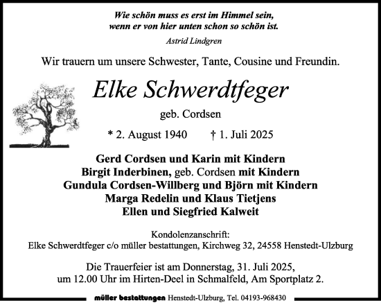 Traueranzeige von Elke Schwerdtfeger von Umschau