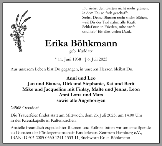 Traueranzeige von Erika Böhkmann von Umschau
