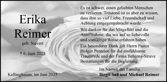 Traueranzeige von Erika Reimer von Norddeutsche Rundschau, Wilstersche Zeitung, Glückstädter Fortuna
