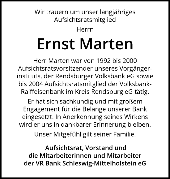 Traueranzeige von Ernst Marten von Schleswig-Holsteinische Landeszeitung