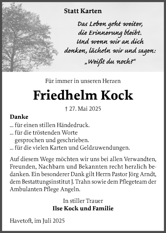 Traueranzeige von Friedhelm Kock von Flensburger Tageblatt, Schleswiger Nachrichten, Schlei-Bote