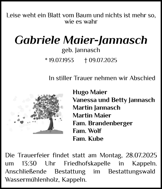 Traueranzeige von Gabriele Maier-Jannasch von Schleswiger Nachrichten, Schlei-Bote