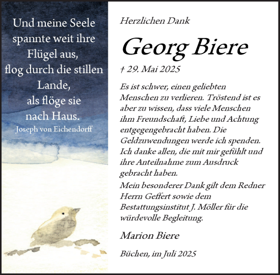 Traueranzeige von Georg Biere von Wochenend Anzeiger