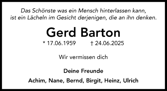 Traueranzeige von Gerd Barton von MARKT Ahrensburg/Bargteheide/Trittau und Stormarner Tageblatt