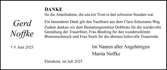 Traueranzeige von Gerd Noffke von Elmshorner Nachrichten, Barmstedter Zeitung