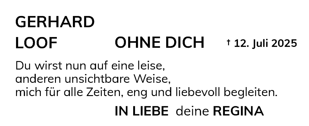  Traueranzeige für Gerhard Loof vom 26.07.2025 aus Husumer Nachrichten, Nordfriesland Tageblatt