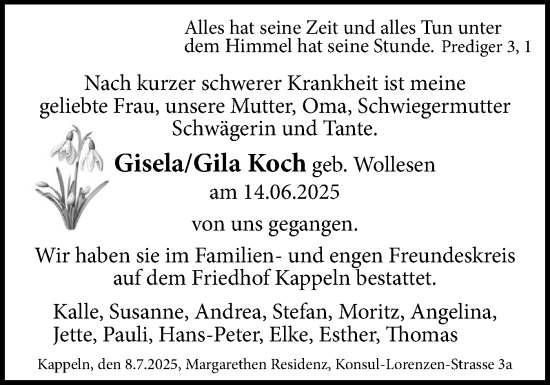 Traueranzeige von Gisela Koch von Schleswiger Nachrichten, Schlei-Bote