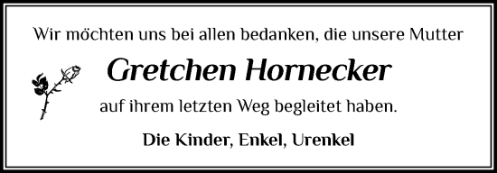 Traueranzeige von Gretchen Hornecker von Die WochenSchau Gesamtausgabe