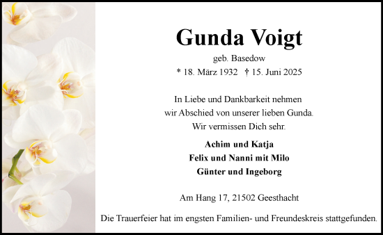Traueranzeige von Gunda Voigt von Wochenend Anzeiger
