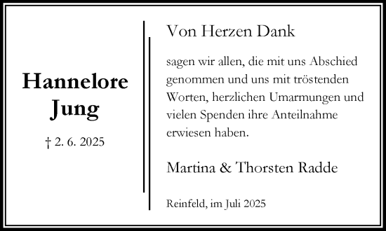 Traueranzeige von Hannelore Jung von MARKT Bad Oldesloe/Reinfeld und Stormarner Tageblatt
