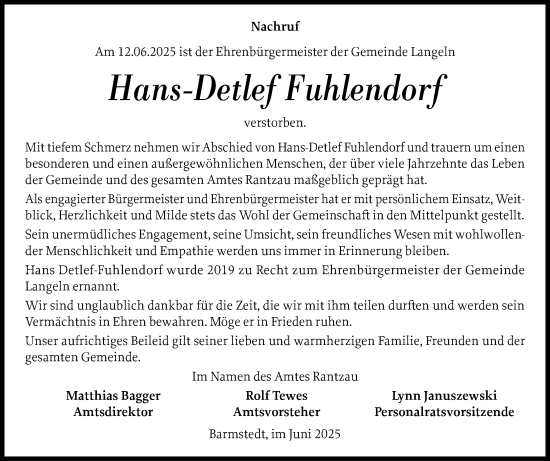 Traueranzeige von Hans-Detlef Fuhlendorf von Elmshorner Nachrichten, Barmstedter Zeitung