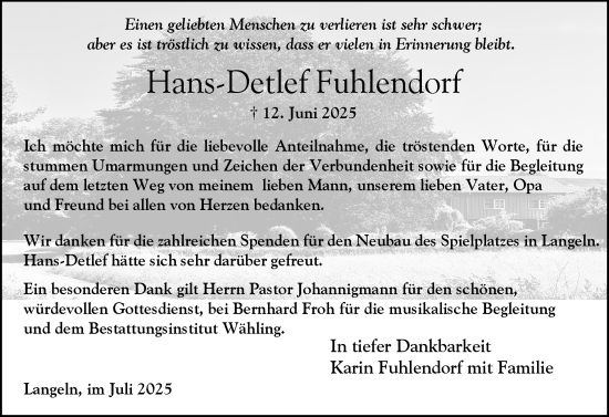 Traueranzeige von Hans-Detlef Fuhlendorf von Elmshorner Nachrichten, Barmstedter Zeitung