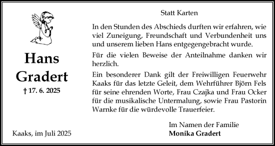 Traueranzeige von Hans Gradert von Norddeutsche Rundschau, Wilstersche Zeitung, Glückstädter Fortuna