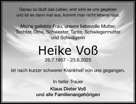 Traueranzeige von Heike Voß von MARKT Ratzeburg/Mölln