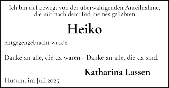 Traueranzeige von Heiko  von Husumer Nachrichten, Nordfriesland Tageblatt