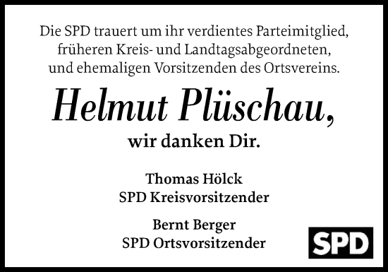 Traueranzeige von Helmut Plüschau von Wedel-Schulauer Tageblatt, tip Wedel-Schulauer Tageblatt, tip Rissener Rundschau