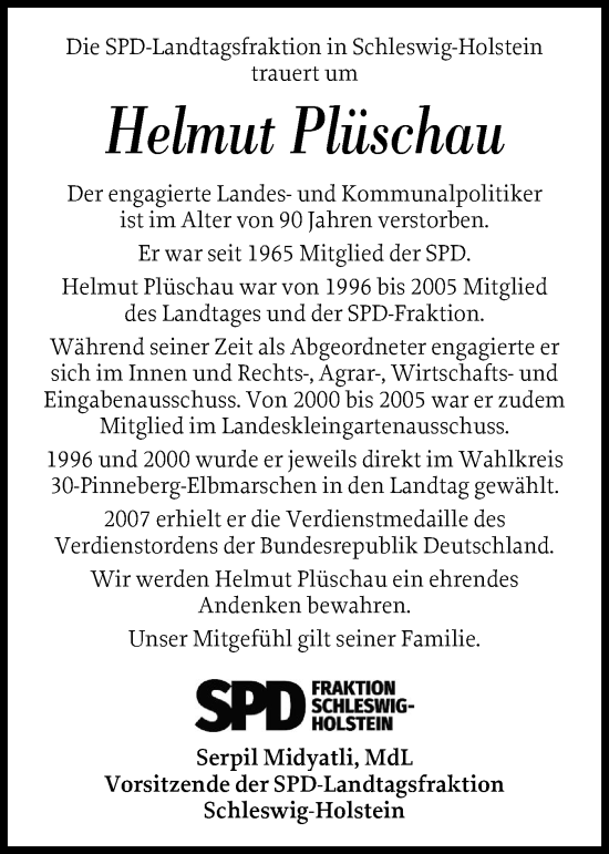 Traueranzeige von Helmut Plüschau von Wedel-Schulauer Tageblatt, tip Wedel-Schulauer Tageblatt, tip Rissener Rundschau