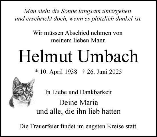 Traueranzeige von Helmut Umbach von Norddeutsche Rundschau, Wilstersche Zeitung, Glückstädter Fortuna