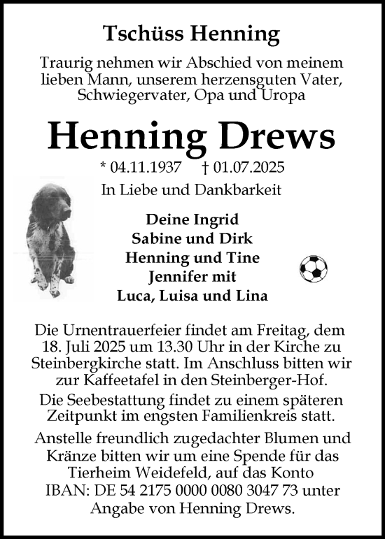 Traueranzeige von Henning Drews von Flensburger Tageblatt