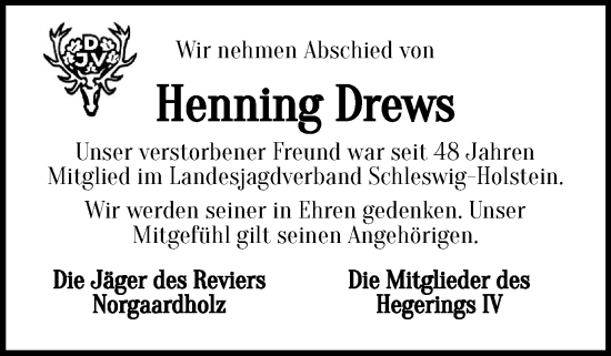 Traueranzeige von Henning Drews von Flensburger Tageblatt
