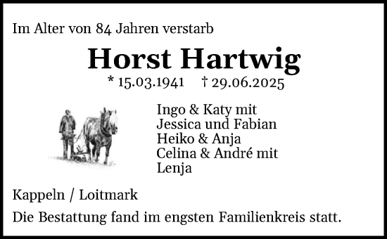 Traueranzeige von Horst Hartwig von Schleswiger Nachrichten, Schlei-Bote