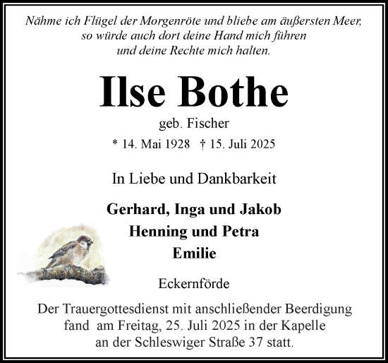 Traueranzeige von Ilse Bothe von Hallo Eckernförde