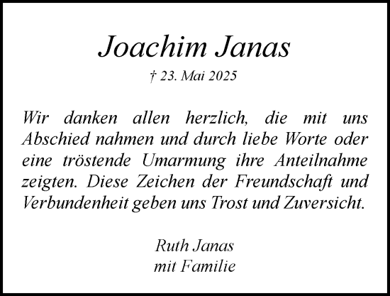 Traueranzeige von Joachim Janas von Region Pinneberg und tip Pinneberg
