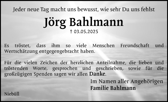 Traueranzeige von Jörg Bahlmann von Region Flensburg