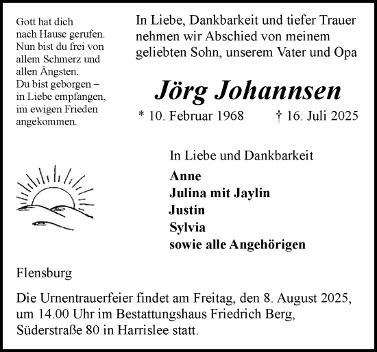 Traueranzeige von Jörg Johannsen von Flensburger Tageblatt
