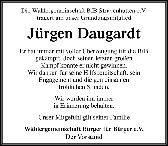 Traueranzeige von Jürgen Daugardt von Umschau