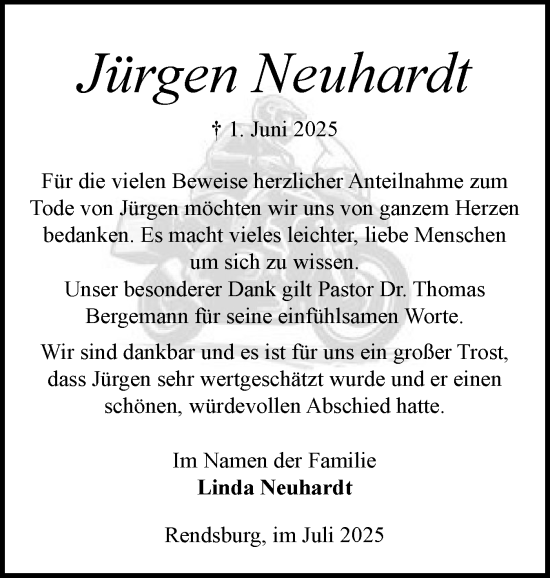 Traueranzeige von Jürgen Neuhardt von Schleswig-Holsteinische Landeszeitung