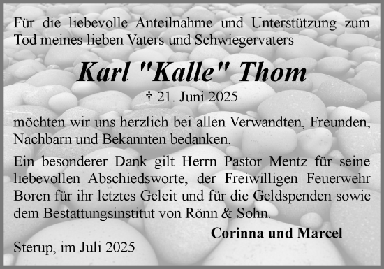 Traueranzeige von Karl Thom von Schleswiger Nachrichten, Schlei-Bote