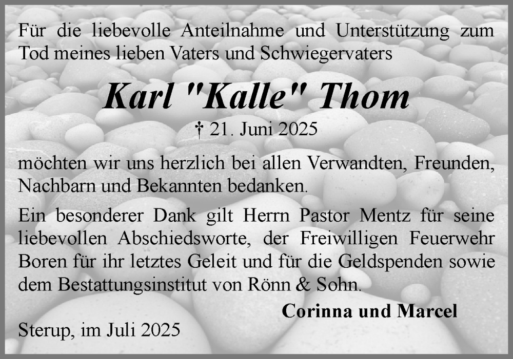  Traueranzeige für Karl Thom vom 26.07.2025 aus Schleswiger Nachrichten, Schlei-Bote