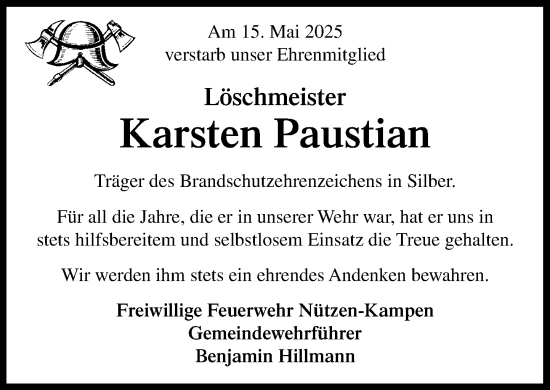 Traueranzeige von Karsten Paustian von Umschau