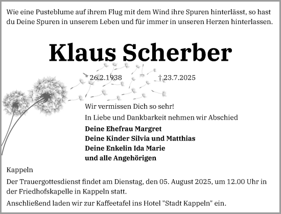 Traueranzeige von Klaus Scherber von Schleswiger Nachrichten, Schlei-Bote