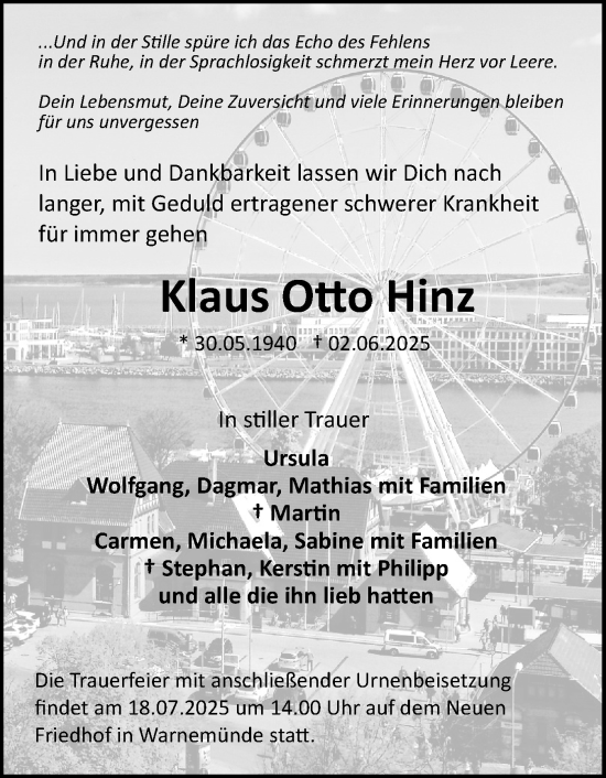 Traueranzeige von Klaus Otto Hinz von Elmshorner Nachrichten, Barmstedter Zeitung
