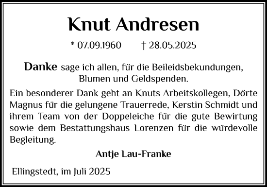 Traueranzeige von Knut Andresen von Schleswiger Nachrichten, Schlei-Bote