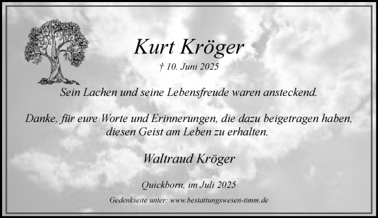 Traueranzeige von Kurt Kröger von Umschau