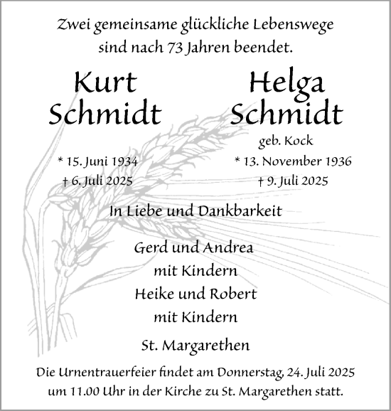 Traueranzeige von Kurt Schmidt von Norddeutsche Rundschau, Wilstersche Zeitung, Glückstädter Fortuna
