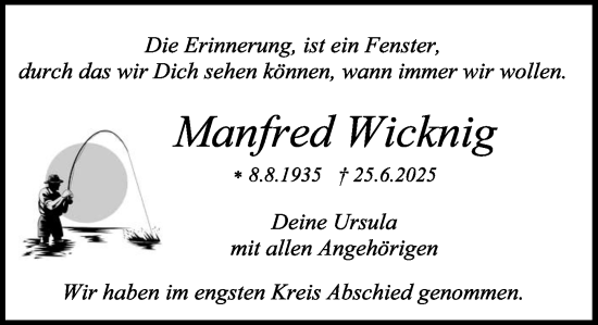 Traueranzeige von Manfred Wicknig von MARKT Ratzeburg/Mölln