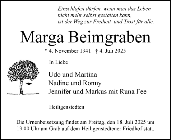 Traueranzeige von Marga Beimgraben von Norddeutsche Rundschau, Wilstersche Zeitung, Glückstädter Fortuna