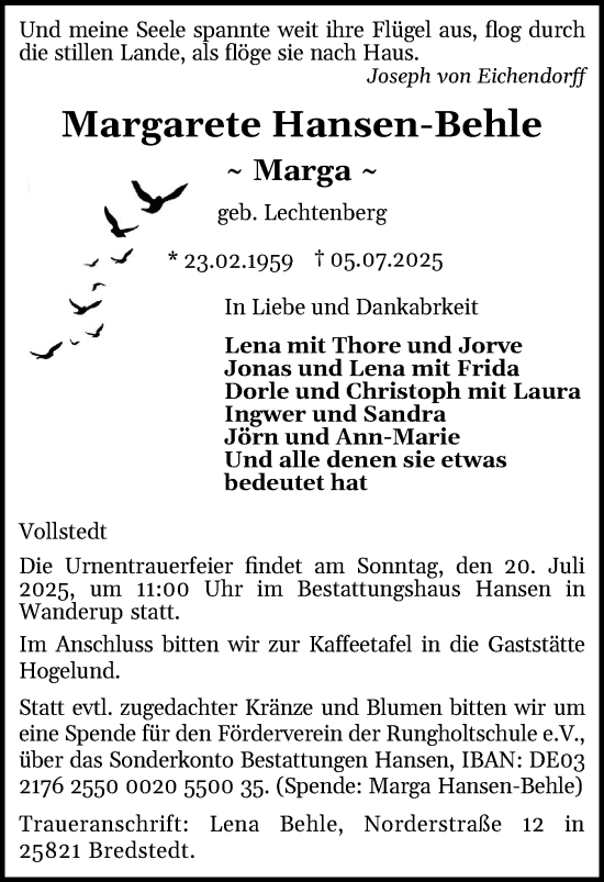 Traueranzeige von Margarete Hansen-Behle von Husumer Nachrichten, Nordfriesland Tageblatt