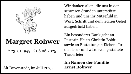 Traueranzeige von Margret Rohwer von Schleswig-Holsteinische Landeszeitung