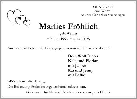 Traueranzeige von Marlies Fröhlich von Umschau