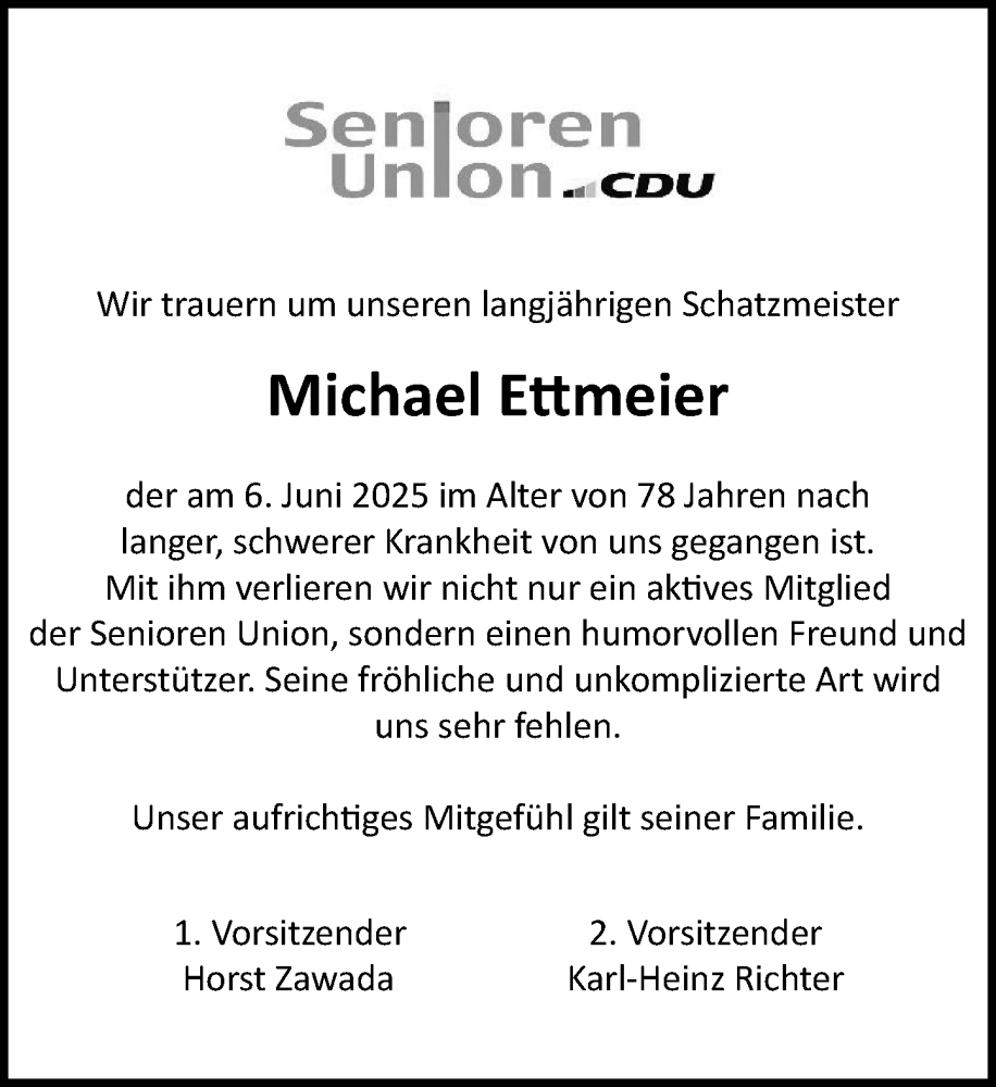  Traueranzeige für Michael Ettmeier vom 05.07.2025 aus Umschau