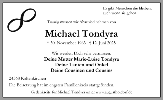 Traueranzeige von Michael Tondyra von Umschau