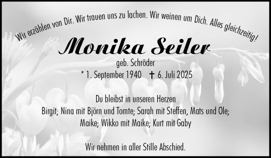 Traueranzeige von Monika Seiler von Hallo Eckernförde