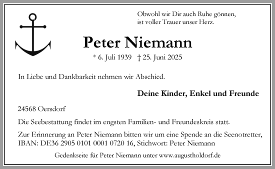 Traueranzeige von Peter Niemann von Umschau