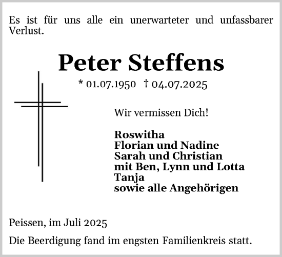 Traueranzeige von Peter Steffens von Norddeutsche Rundschau, Wilstersche Zeitung, Glückstädter Fortuna
