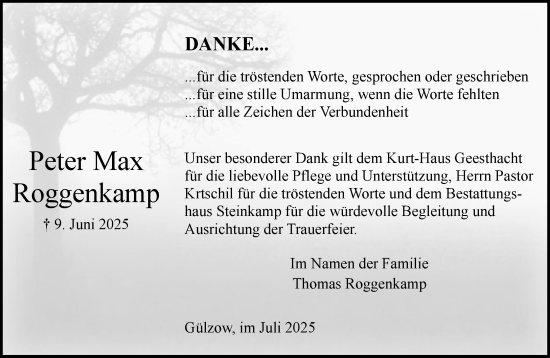 Traueranzeige von Peter Max Roggenkamp von Wochenend Anzeiger